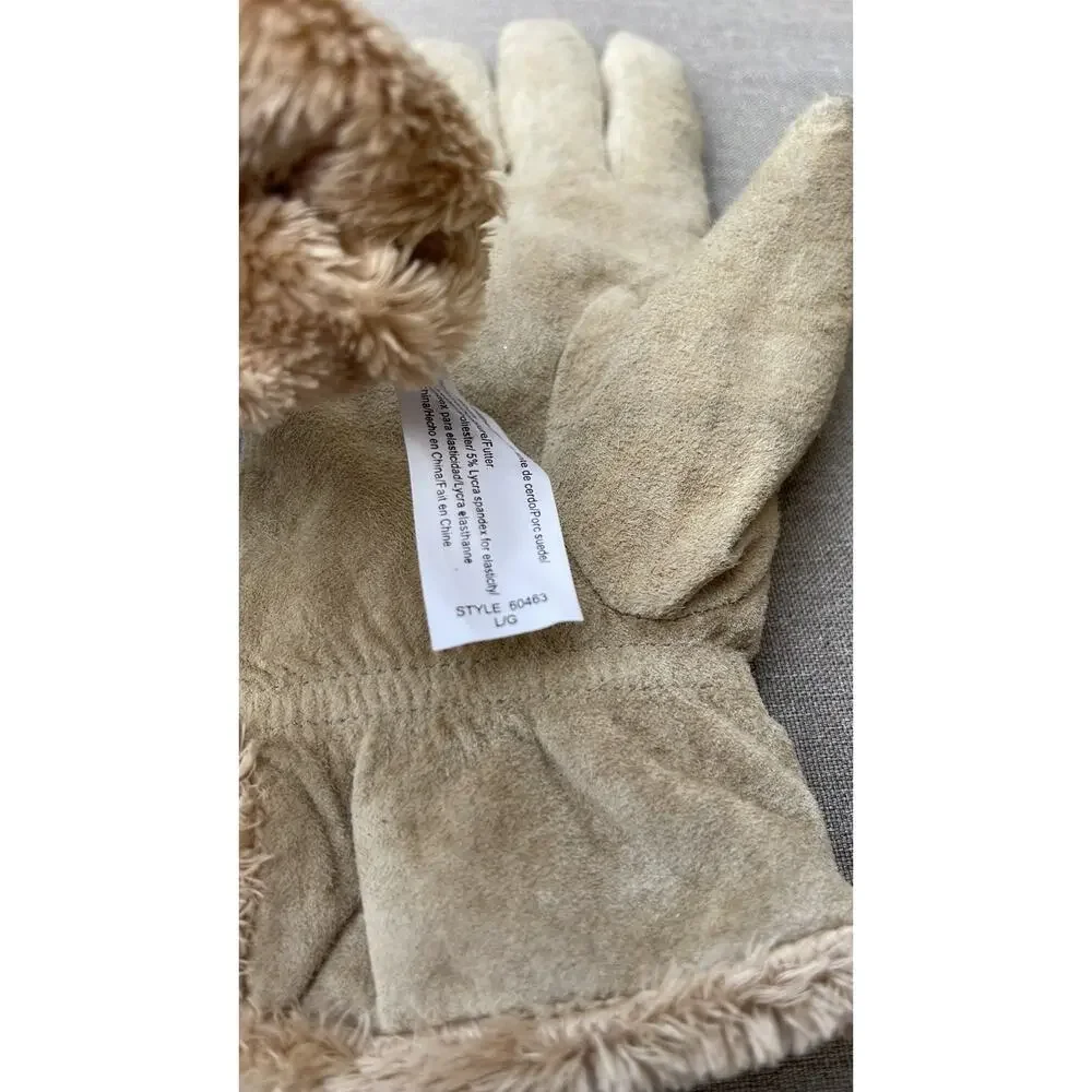 Vintage Cream leather sherpa lined gloves womens large